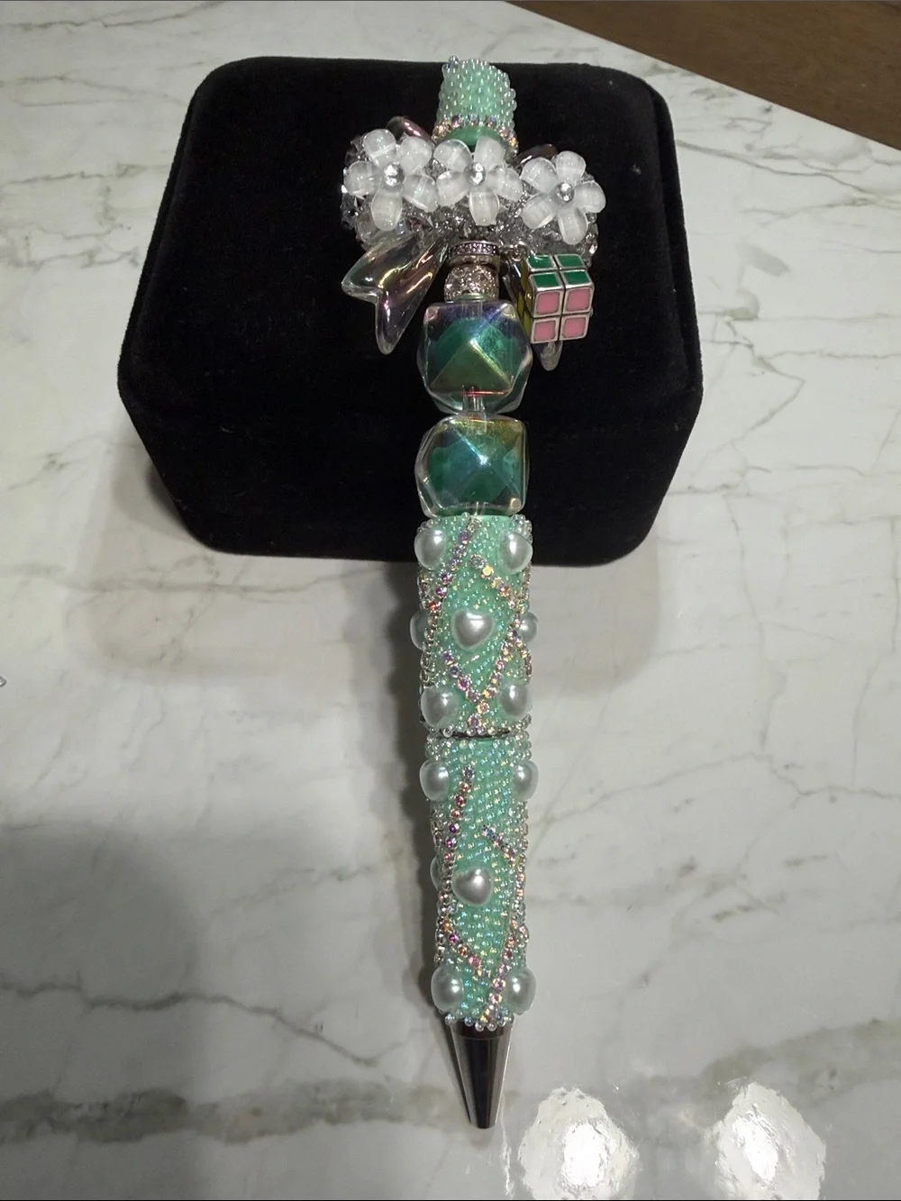 Beaded Mint Green Charm Ballpoint Pen by